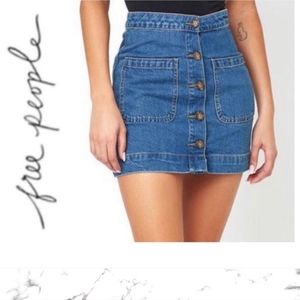 Free People Don’t Get Me Wong Button Down Denim Mini Skirt